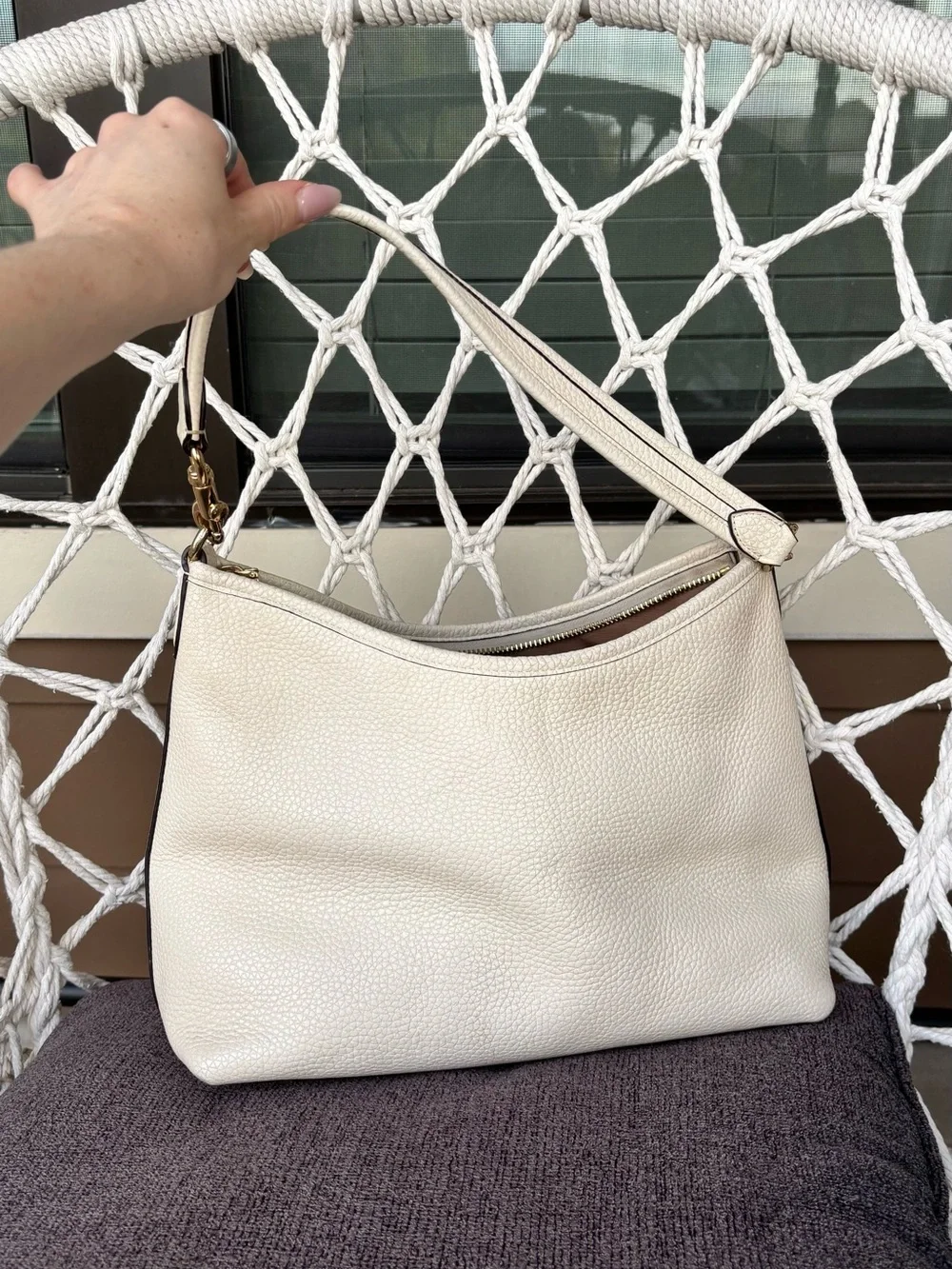 Coach White Pebbled Leather Shoulder Hobo with Gold Hardware